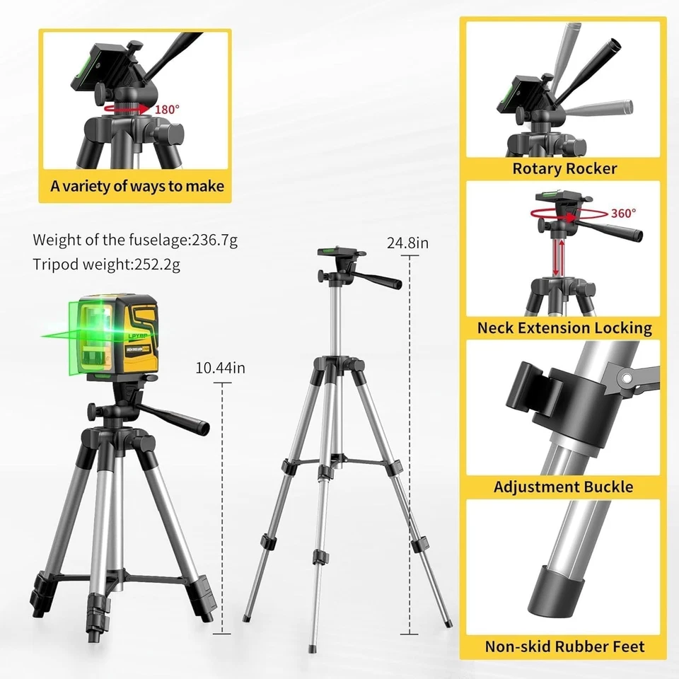 Laser Level 360° Tripod 100Ft Self Leveling Rechargeable Battery Cross Leveler - Image 2 of 4