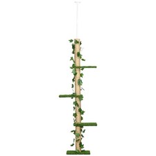 PawHut Albero Tiragraffi a Soffitto per Gatti Alto 202-242 cm Regolabile, Verde