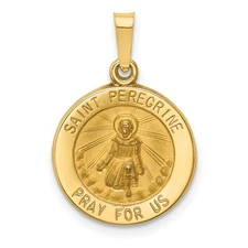 14k Yellow Gold Polished and Satin St Peregrine Medal Hollow Pendant