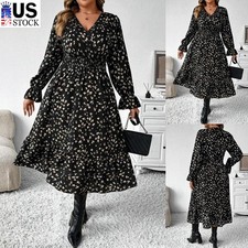 Plus Size Women A-Line V-Neck Half Sleeve Dress Ladies Flower Printed Dresses US