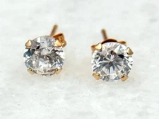 Vintage 14k yellow gold Brilliant Cut cubic zirconia 5mm stud earrings