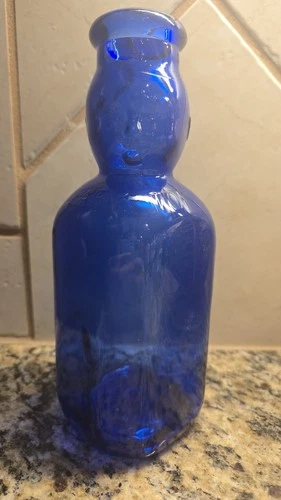 Vintage Brookfield Cobalt Blue Baby Top Double Face  Glass Milk Bottle - 1 Quart