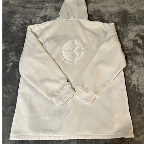 Pulôver masculino Pittsburgh Steelers NFL branco 1/4 zíper lã bordado com capuz GG - Imagem 3 de 4