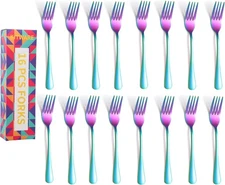 16 Pieces Rainbow Dinner Forks 8 Inch Iridescent Silverware Meal Forks Color ...