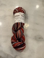 Knitterly Things Vesper Self-Striping Sock Yarn 100% SW Merino Color Hellfire