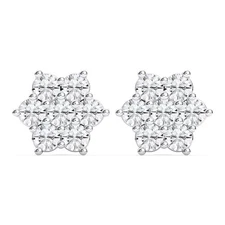2CT Round Lab Grown Diamond Cluster Stud Earrings in 14K White Gold