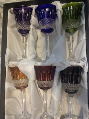 M.F Cristal de Paris Set of 6 Crystal Glasses In Original Box Multicolor