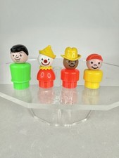 4 HTF Vtg FISHER PRICE Little People Figures Clown Cowboy Black Hair Man Boy LOT