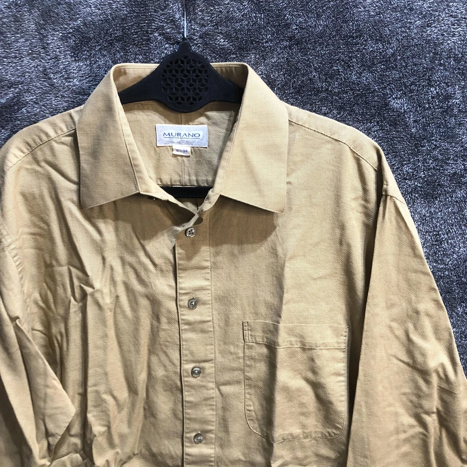 Murano 衬衫男式 16.5 34 棕褐色卡其色 Basketweave 纽扣长袖连衣裙 — 第 3/4 张图片