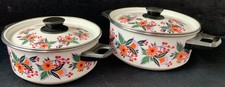 Set of Floral Enamel Cookware Pots Pans with Lids Z#1008