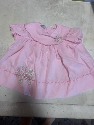Vintage 1979s Baby Jogs Creation dress bow embroidery Possibly 12 Months Size