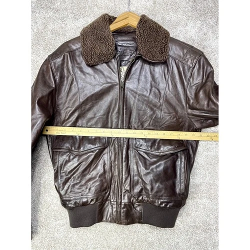 Roundtree & Yorke Lambskin Leather Bomber Jacket Mens S Brown Aviator Fur Moto image 7