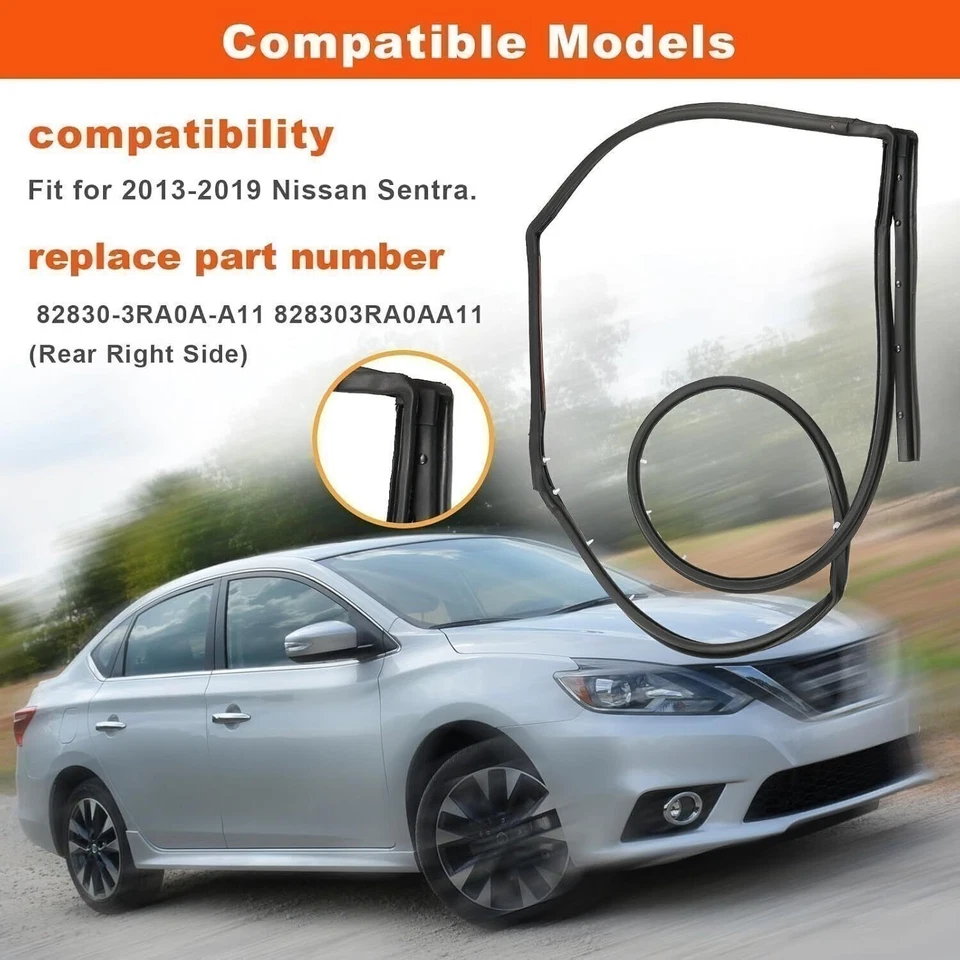 Vedação de borracha de porta de substituição tira meteorológica traseira RH&LH para Nissan SENTRA US - Imagem 4 de 4