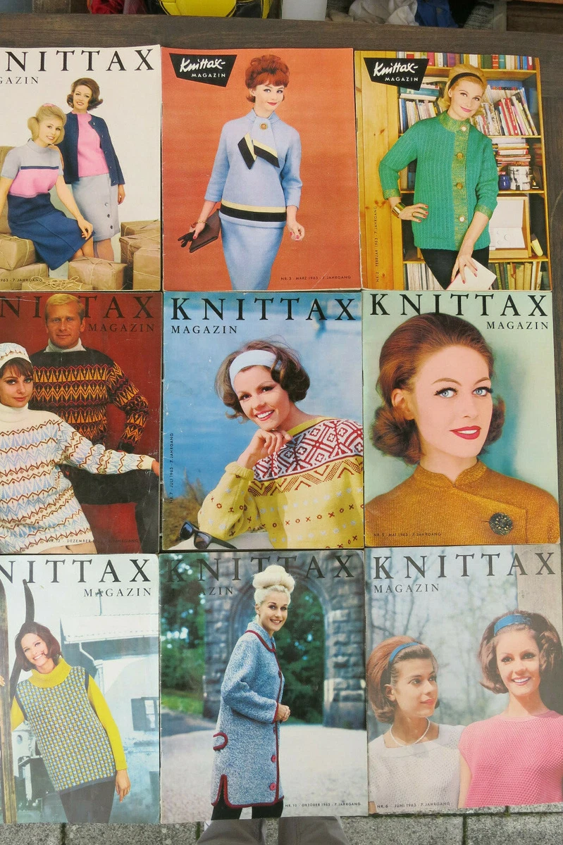 1 v.9 KNITTAX-Magazinen von 1963, Modellhefte f.d. Strickmaschine, sgt. Zustand