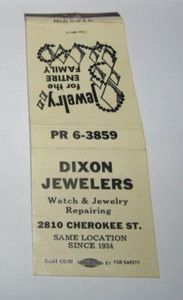 Matches Matchbook Cover Dixon Jewelers Watch & Jewelry Repairing Entire Family