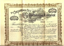 Stock certificate Oklahoma City Building & Loan Association brown 1923 or 1924