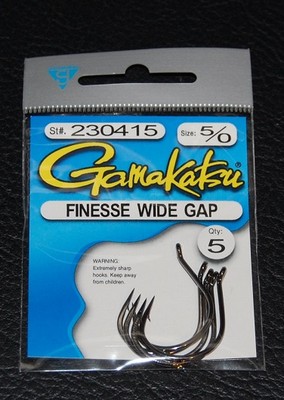 5 Pack Gamakatsu 230415 Finesse Wide Gap Hooks - Size 5/0 Nickel Black
