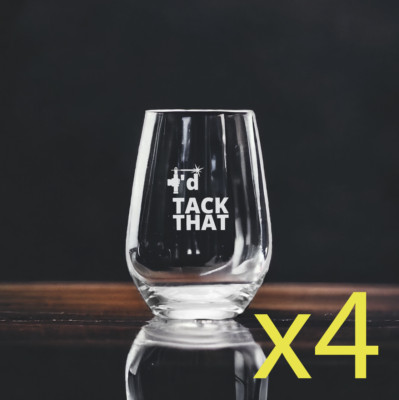 I'd Tack That Stemless Wine Glasses x4 Premium 15 Oz Personalize Quote NEW