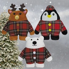 Zanies Holiday Tartan Friend Dog Toy Polar Bear, Reindeer, Penguin Plush Toys 