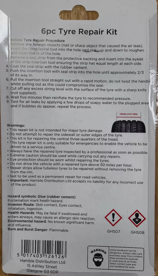 MOTORCYCLE CAR VAN TUBELESS TYRE PUNCTURE REPAIR KIT TIRE TOOL PLUG - Image 4 of 4