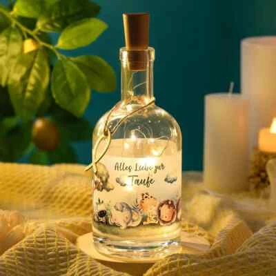 BBTO Flaschenlicht Taufe Dekoflasche Taufgeschenk Jungen Mädchen Lichterkette (4.33)