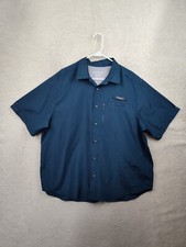 Eddie Bauer Men Shirt XXL Blue 100 Polyester Short Sleeve Button Down Woven Tech