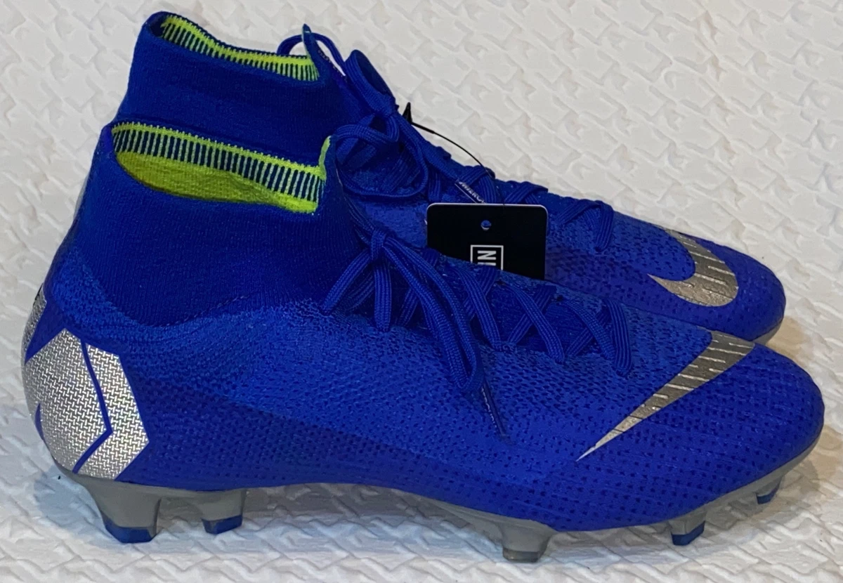 NIKE Mercurial Superfly 6 Elite FG Flyknit Blue Silve Soccer Cleats NEW Mens 6.5