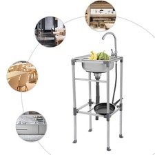 Freistehendes Waschbecken Edelstahl-Spülbecken Gewerbespüle mit Kaltwasserhahn