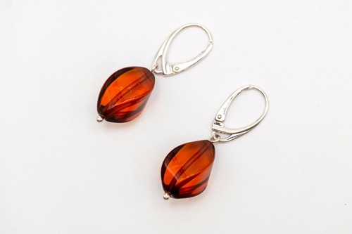 Handmade Genuine 100% Natural Baltic Amber Earrings with 925 Sterling Silver - Picture 6 of 9