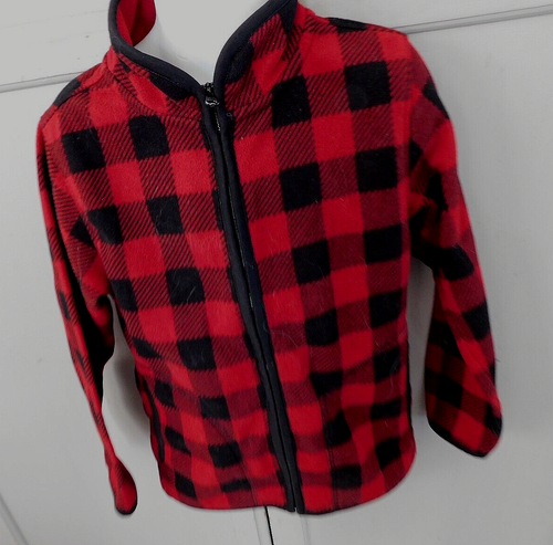 Uniqlo red/black plaid zip-up fleece lightweight jacket kid sz 5T (120)
