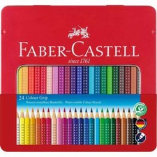 Faber-Castell Colour Pencil Colour Grip Tin of 24 Triangular Wood Barrel 112423