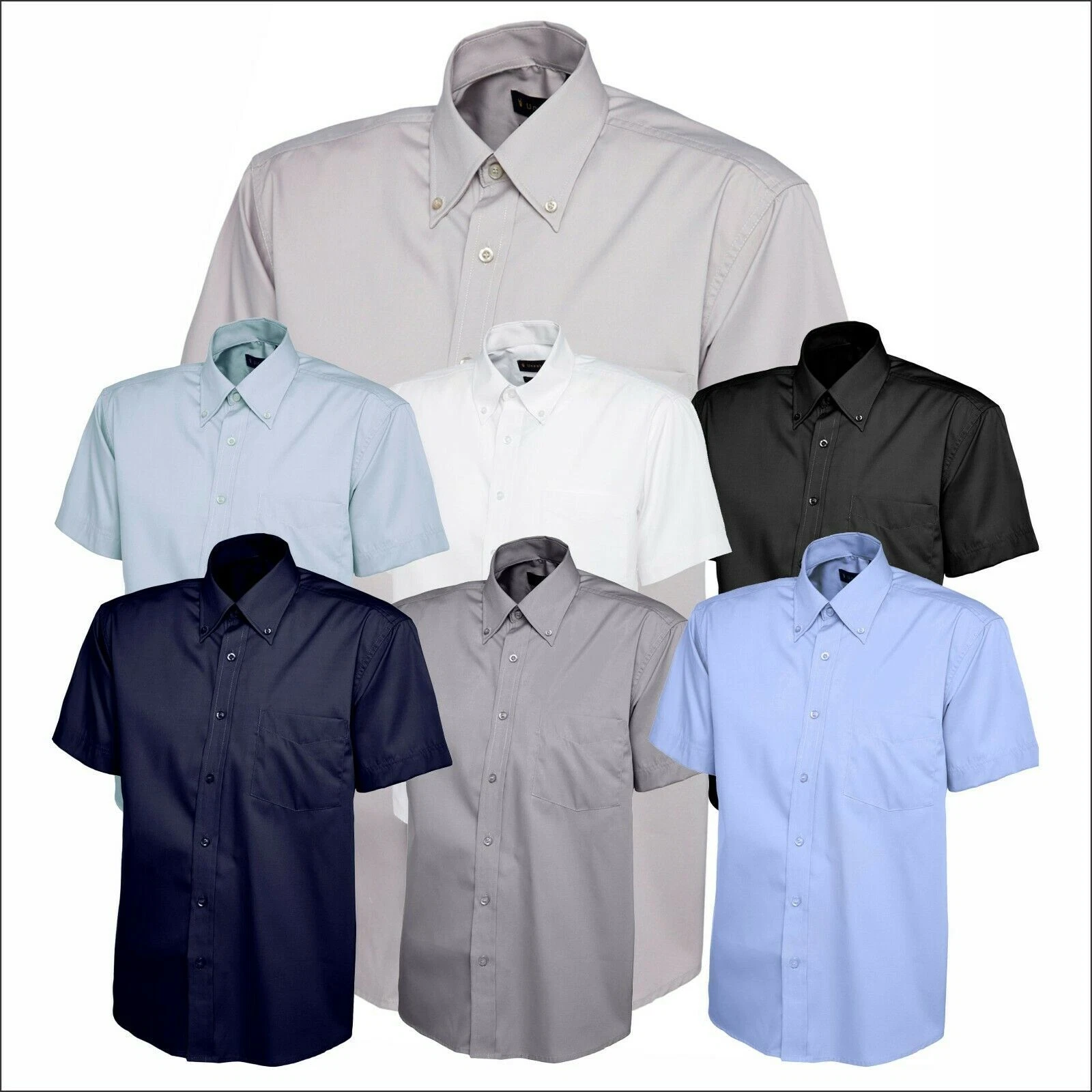 Mens Pinpoint Oxford Half Sleeve Shirt Uneek UC702 Office Dress Work Formal Wear