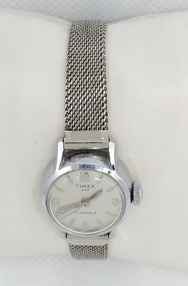 Reloj mecánico Timex 400 vintage para dama 17 joyas oro 12kt correa llena D7 Foto 4 de 4