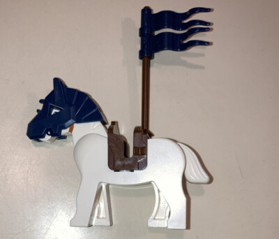 Lego White Horse Figure Castle Classic With Saddle / Flags