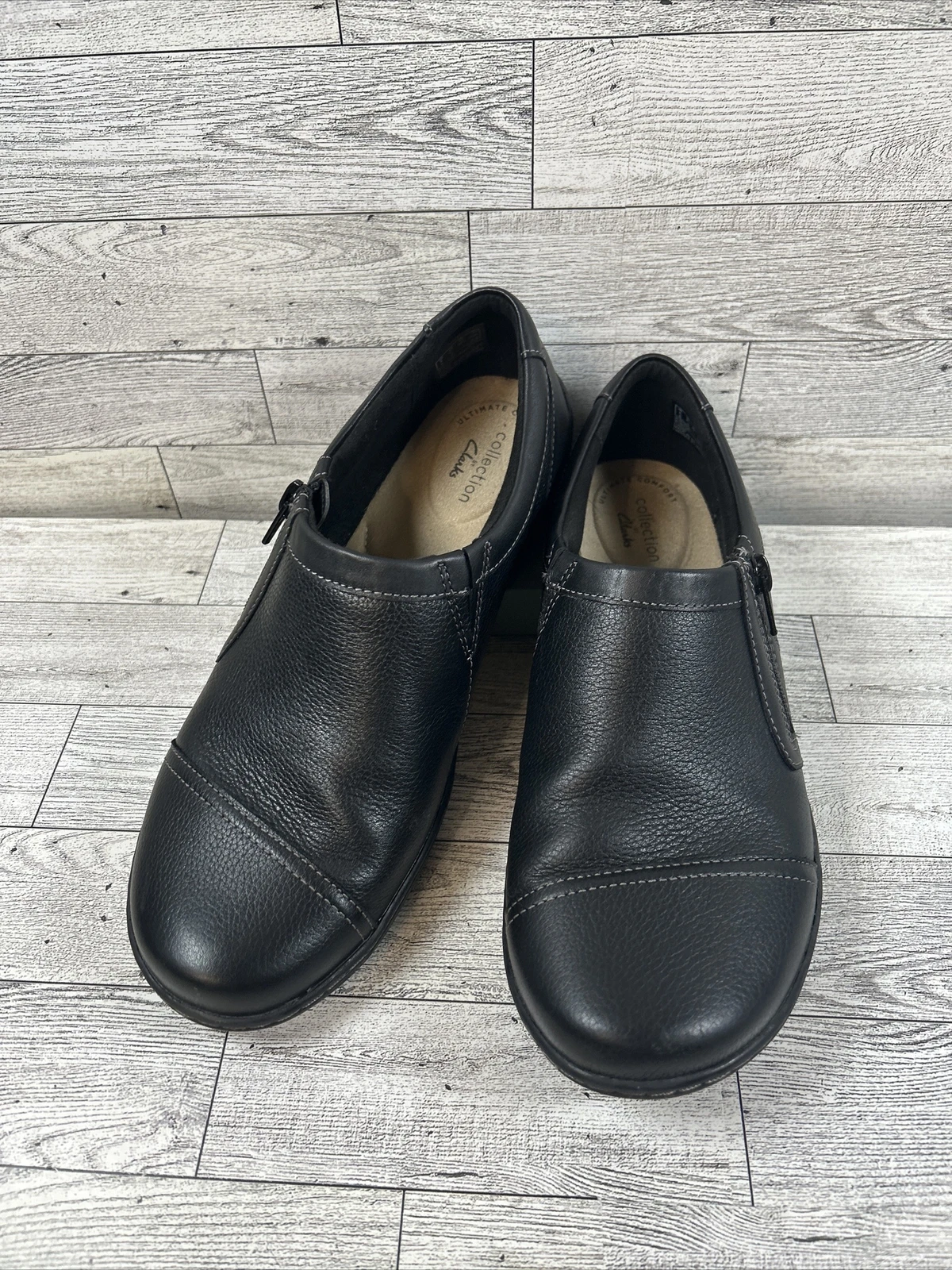 Mocassini CLARKS COLLECTION da donna neri Cora Giny punta zeppa in pelle 8 5 W