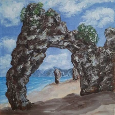 Rocky Beach – 12x12 Original Seascape Painting, Landscape Collectible Art