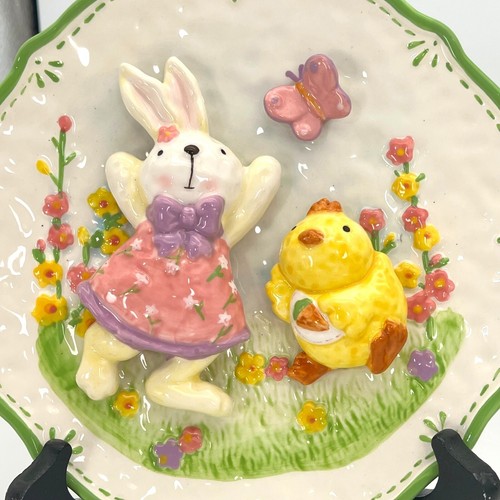 Osterhase Hasen & Küken Keramik Deko Teller 2er Set Pastell 3D Kunst - Bild 4 von 15