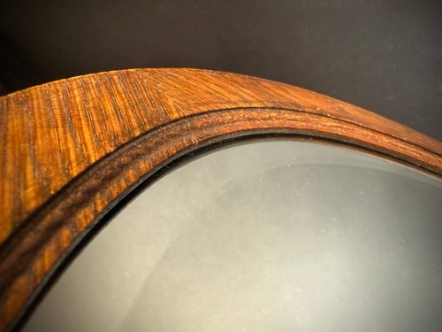 Large Mid-Century Vintage Oval Mirror | Beveled Edge Wood Hanging Mirror - Picture 7 of 10
