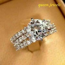 14K White Gold Finish 3.10CT Lab-Created Round Cut Diamond Wedding Ring Trio Set