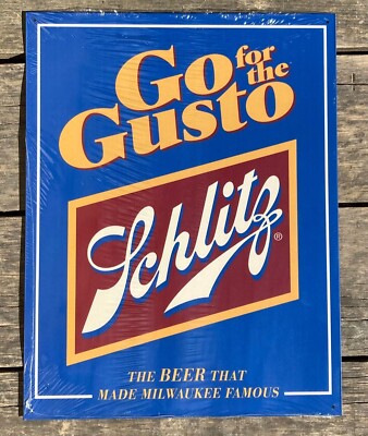 16x12.5'' Go for the Gusto Schlitz Beer TIN SIGN metal poster vtg bar decor USA