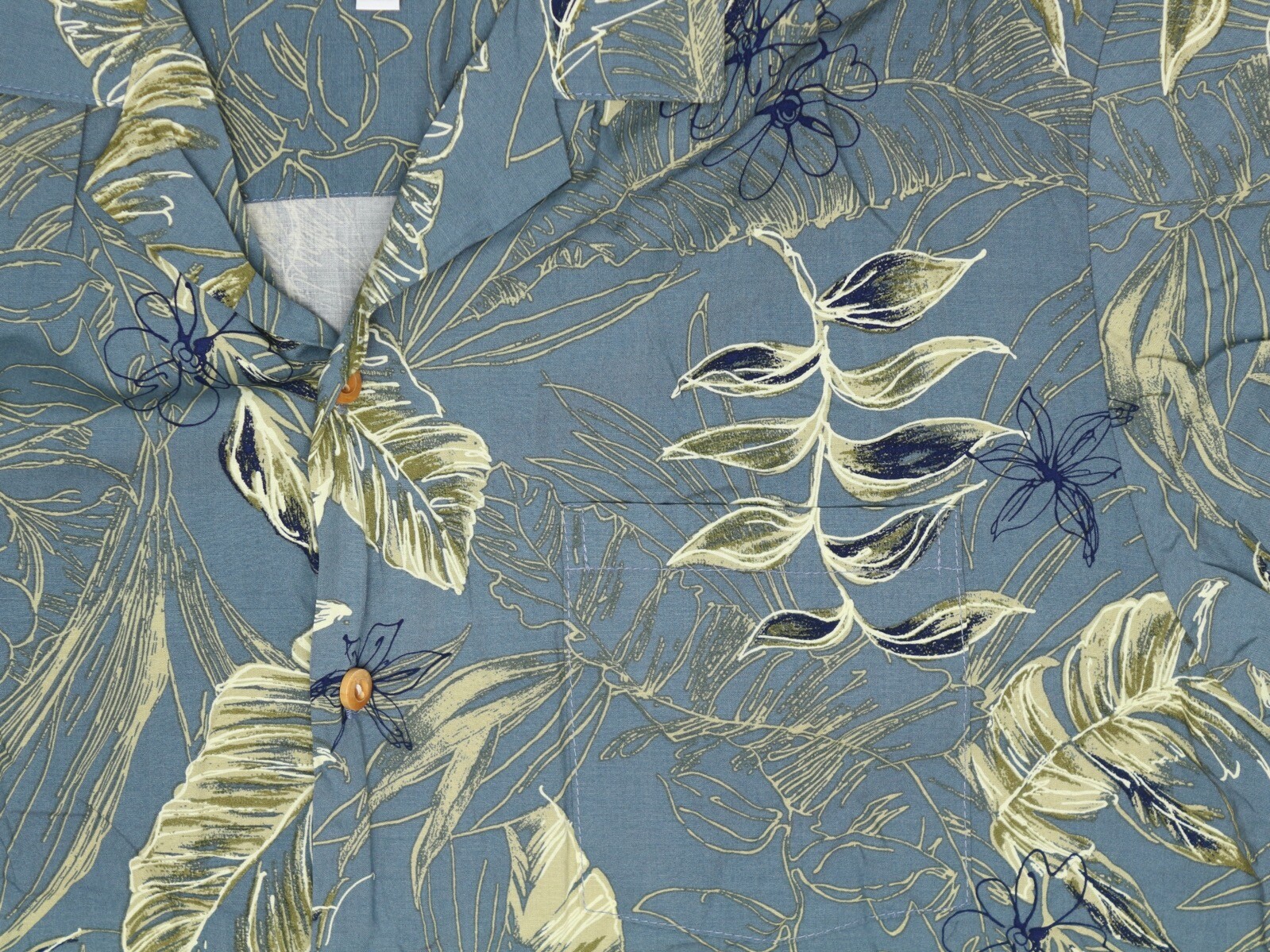 Paradise Found Mens Hawaiian Shirt L Green Floral Leaf Print Button Up Rayon 