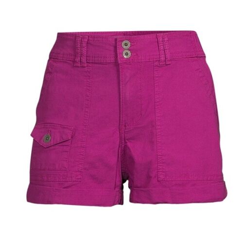 Size 18 / W40" Women's Elastic Waist Rolled Cuff Utility Shorts - Plum #4457