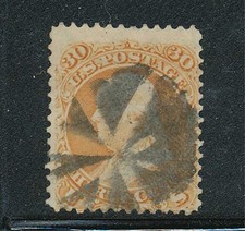 33 - Scott #71, Used, Fancy Cancel! Small Corner Crease, SCV $190.00.