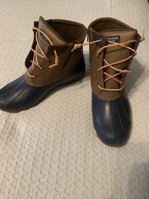NEW Women Sperry Syren Gulf Top Sider Leather Brown Blue Duck Boot 11  Waterproof