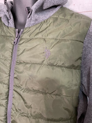 U.S. Polo Assn. Jacket Hooded Hoodie Zipper Front Khaki / Gray Size XL - Picture 8 of 9