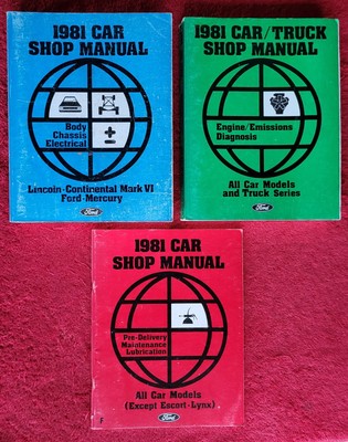 1981 FORD Auto LKW Antriebsstrang Karosserie Fahrgestell Elektro Werkstatthandbücher 3er Set 
