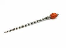 Natural orange Turquoise Gemstone 925 Sterling Silver Indian Bun Stick, 6.5 inch