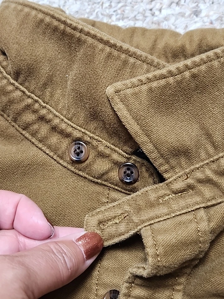 Camisa de trabajo J CREW de algodón marrón con botones XL pesada F4558 para hombre Foto 3 de 4