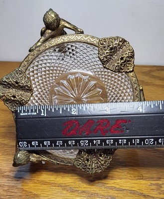 Vintage Circa 1950s 60s Brass/ Crystal 3 charib Ashtray 4in 
