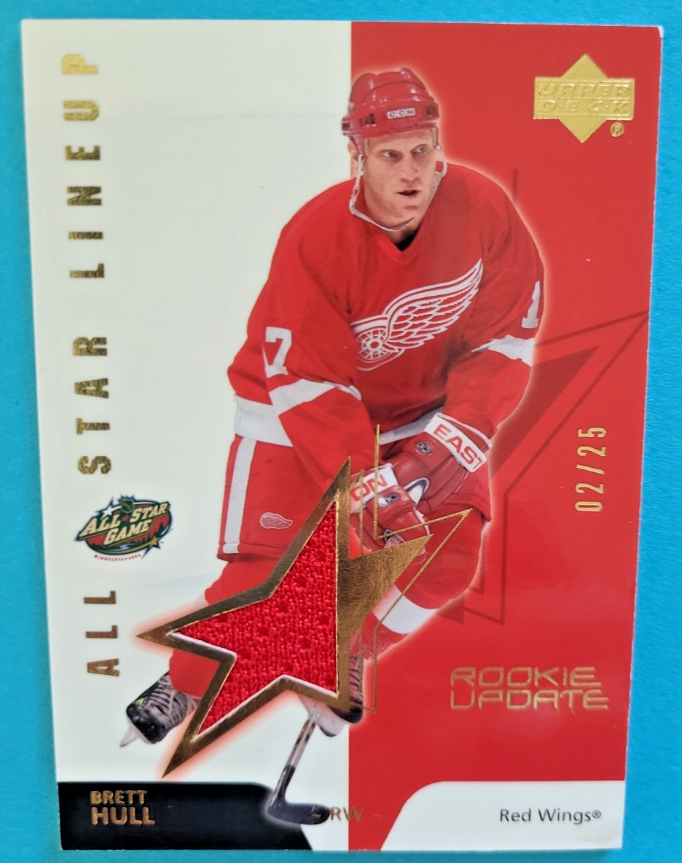 2003 2004 Brett Hull Rookie Update All Star Lineup #AS-10 Game Used Jersey /25